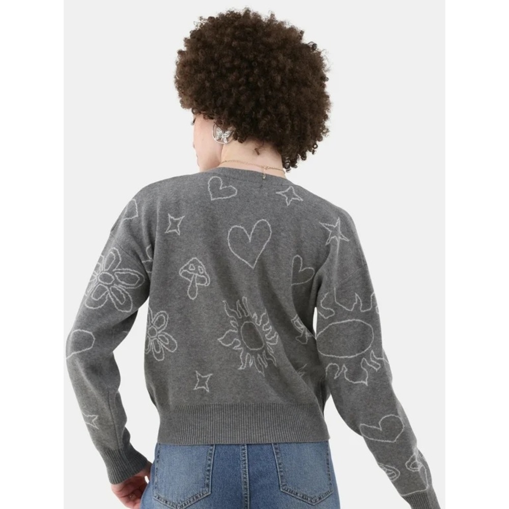 No Boundaries Gray Cardigan with White Patterns - Picture 2 of 4